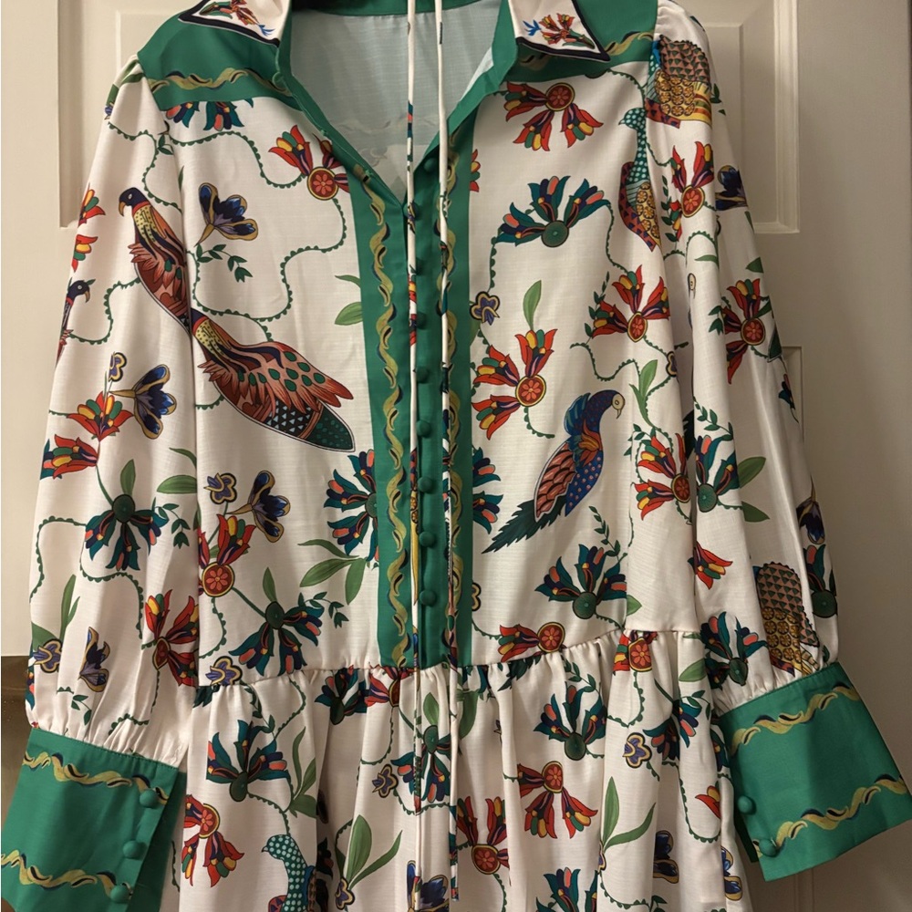 Women's Printed Tunic Dress with Green Trim